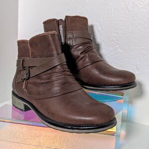 Baretraps Brown Ankle Boots Womens 6M Buckle Zip Faux Fur Lined Moto New